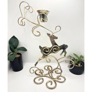 Vintage Metal Reindeer Candle Holder With Scroll Design